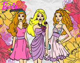 Dibujo Barbie y sus amigas vestidas de fiesta pintado por claumoda