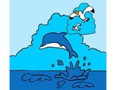 Dibujo Delfín y gaviota pintado por pudin