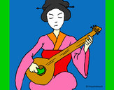 Dibujo Geisha tocando el laud pintado por anjana