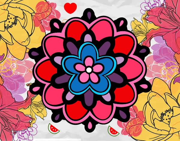 Dibujo Mándala con una flor pintado por yoraisi