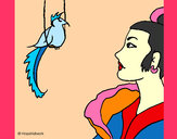 Dibujo Mujer y pájaro pintado por anjana