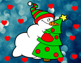 Dibujo Muñeco de nieve abrazando árbol pintado por jassica 