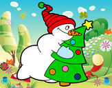 Dibujo Muñeco de nieve abrazando árbol pintado por pablaudia