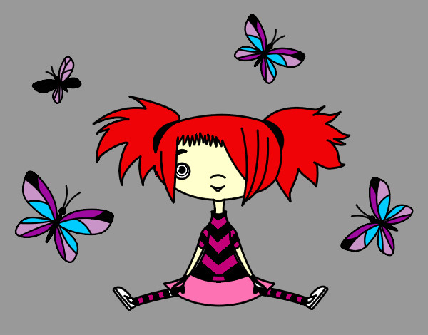 Dibujo Niña con mariposas pintado por abrilhitha