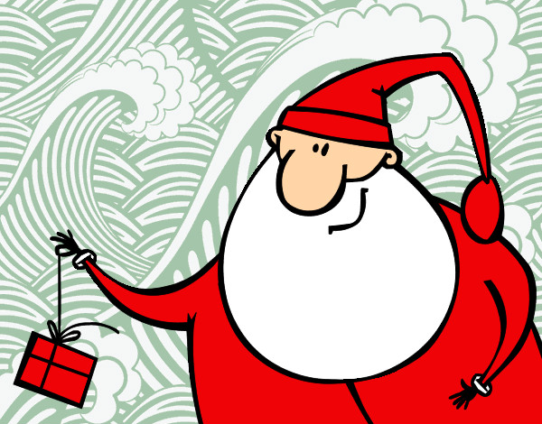 Dibujo Papa Noel con un regalo pintado por andreacele
