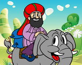 Dibujo Rey Baltasar en elefante pintado por valantina