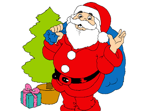 Dibujo Santa Claus y un árbol de navidad pintado por martincito