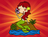 Dibujo Sirena sentada en una roca con una caracola pintado por Quira