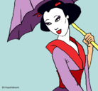 Dibujo Geisha con paraguas pintado por sxriiitx