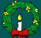 Dibujo Corona de navidad y una vela pintado por DIBUJONAVIDE