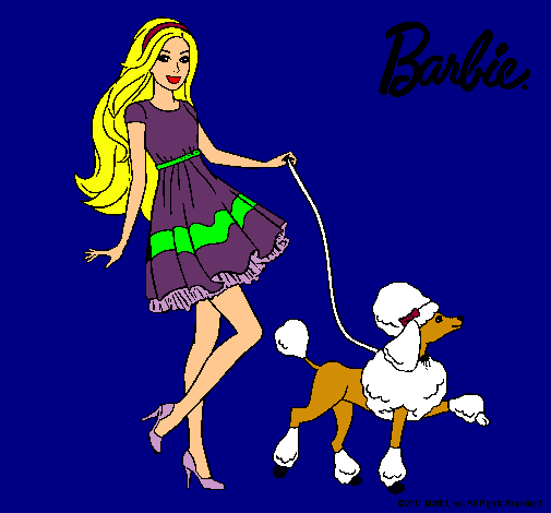 Barbie paseando a su mascota