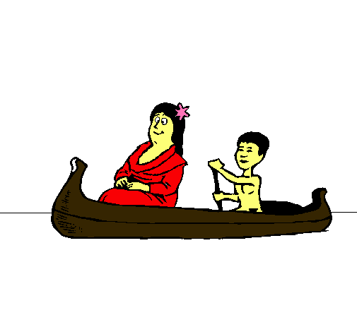 Madre e hijo en canoa