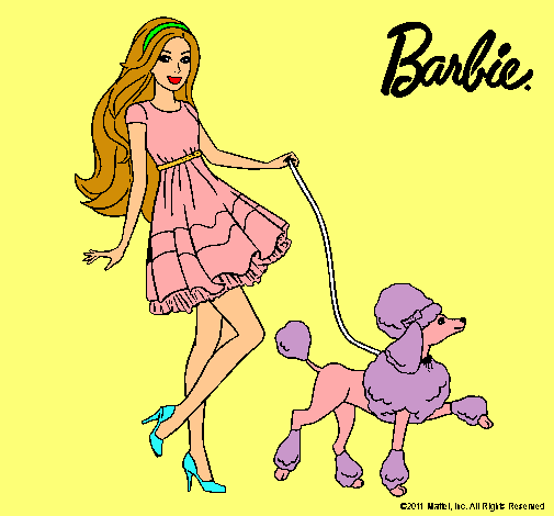 Barbie paseando a su mascota