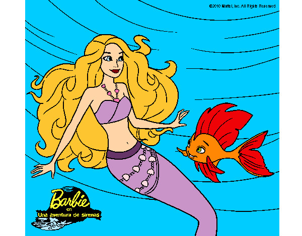 Dibujo Barbie sirena con su amiga pez pintado por perla2-5