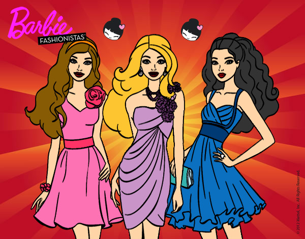 Dibujo Barbie y sus amigas vestidas de fiesta pintado por perla2-5