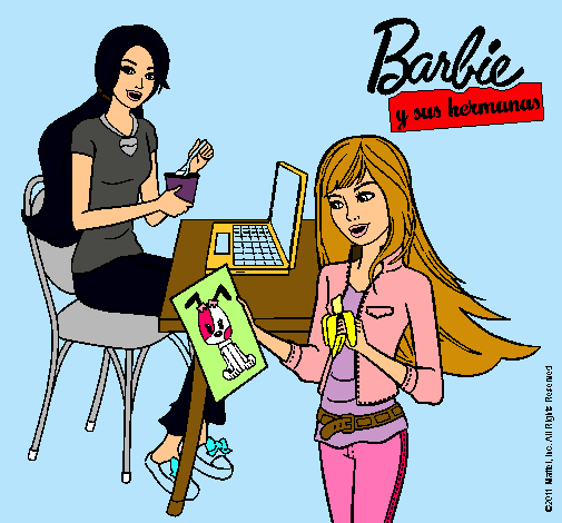 Barbie y su hermana merendando