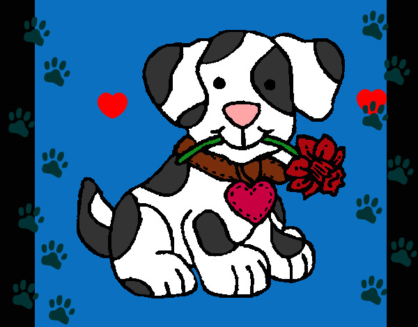 Dibujo Cachorro con una flor en la boca pintado por alissvettz