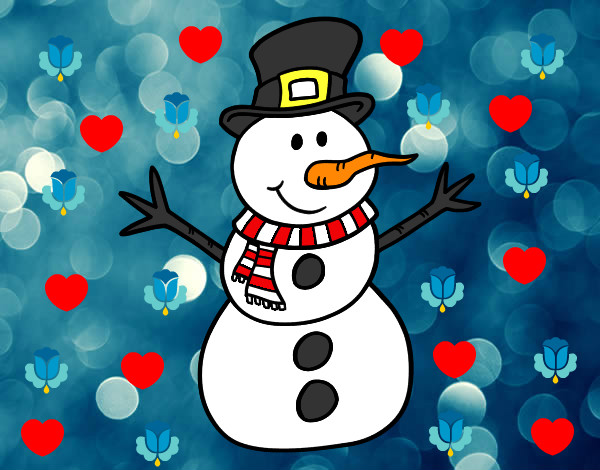 Dibujo Muñeco de nieve con sombrero pintado por pulgui
