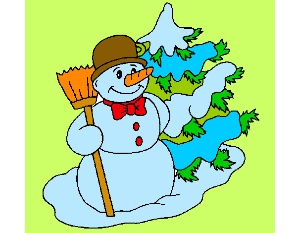 Dibujo Muñeco de nieve y árbol navideño pintado por pameevelyn