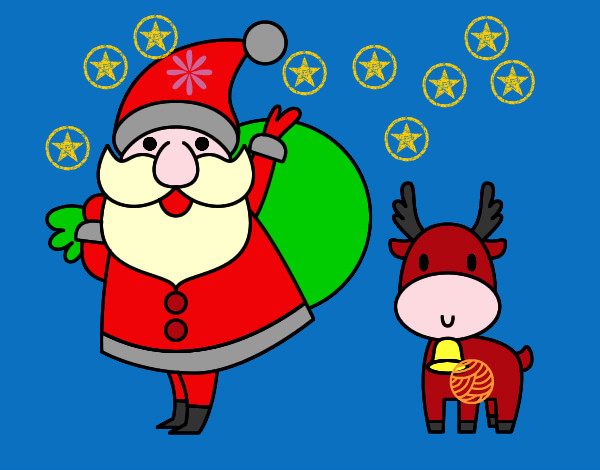 Dibujo Papá Noel y un reno pintado por anarubiolo
