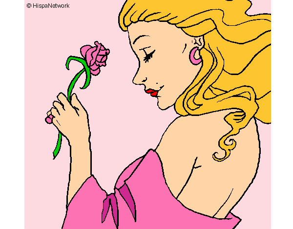 Dibujo Princesa con una rosa pintado por -Princesa-