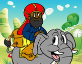Dibujo Rey Baltasar en elefante pintado por crisale