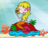 Dibujo Sirena sentada en una roca con una caracola pintado por anarubiolo