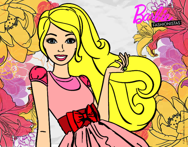 Dibujo Barbie con su vestido con lazo pintado por Frankie7