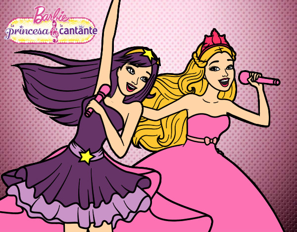 Dibujo Barbie y la princesa cantando pintado por Danneliese