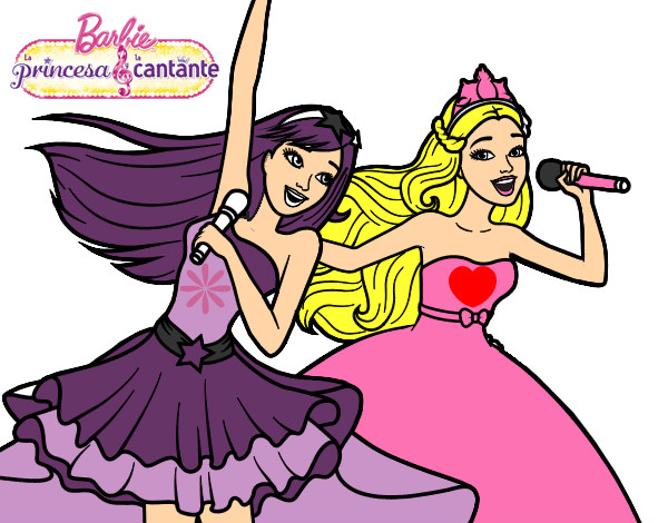 Dibujo Barbie y la princesa cantando pintado por selealvare