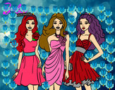 Dibujo Barbie y sus amigas vestidas de fiesta pintado por jocelynpa