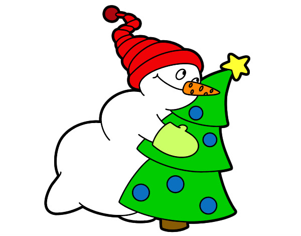 Dibujo Muñeco de nieve abrazando árbol pintado por yadriel