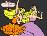 Dibujo Barbie y la princesa cantando pintado por amalia