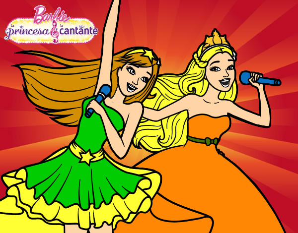 Dibujo Barbie y la princesa cantando pintado por melina_222