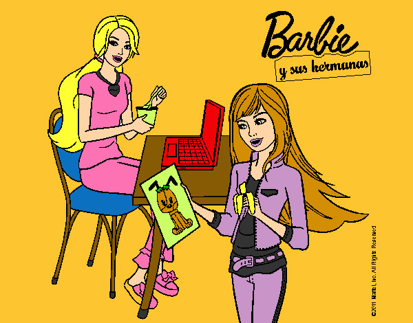 Barbie y su hermana merendando