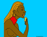 Dibujo Mujer protegiendose la piel pintado por amalia