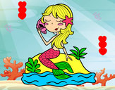 Dibujo Sirena sentada en una roca con una caracola pintado por Anylu