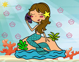 Dibujo Sirena sentada en una roca con una caracola pintado por divarokera