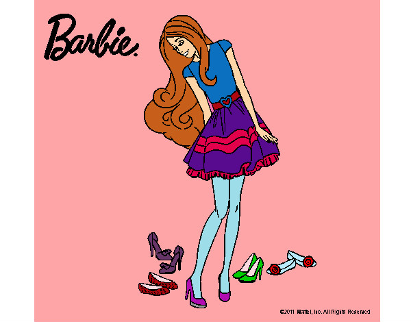 Dibujo Barbie y su colección de zapatos pintado por elias
