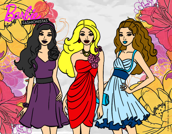 Dibujo Barbie y sus amigas vestidas de fiesta pintado por Mayicza