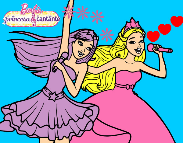 Dibujo Barbie y la princesa cantando pintado por Regi100