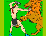 Dibujo Gladiador contra león pintado por suareztq