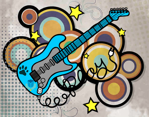Dibujo Guitarra y estrellas pintado por Lokitas