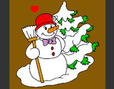 Dibujo Muñeco de nieve y árbol navideño pintado por AitorAS