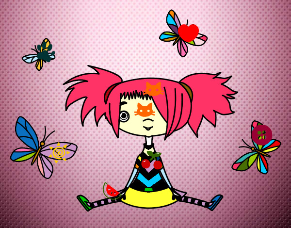 Dibujo Niña con mariposas pintado por raizamaria