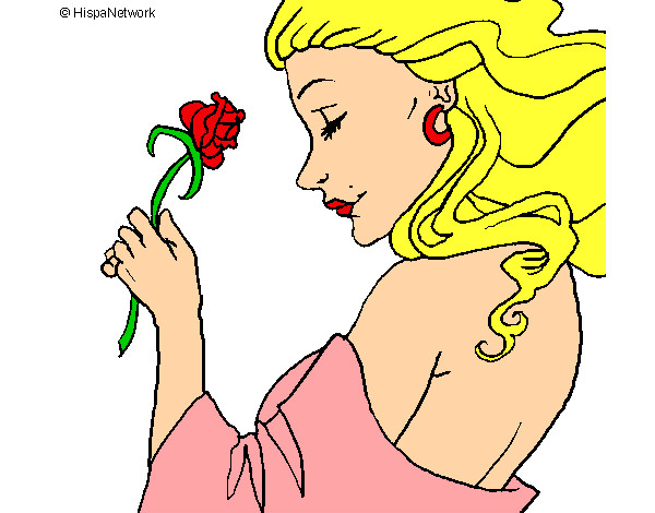 Dibujo Princesa con una rosa pintado por Zapdos