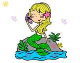 Dibujo Sirena sentada en una roca con una caracola pintado por ferny16