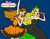 Dibujo Barbie y la princesa cantando pintado por amalia