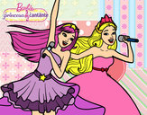 Dibujo Barbie y la princesa cantando pintado por mowglina