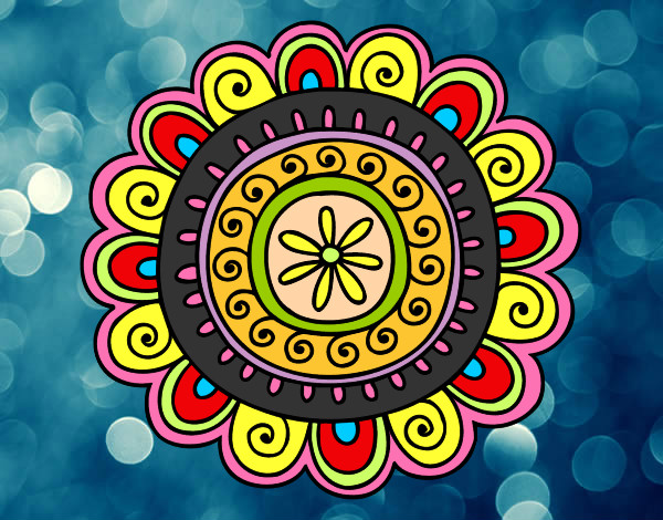 Dibujo Mandala alegre pintado por tecno